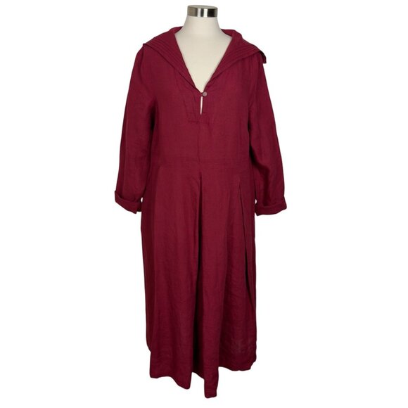 NWT Son De Flor Red Linen Long Sleeve Sailor Collar Dress L/XL Made In Lithuania - Picture 2 of 12